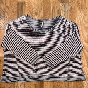 Free People Striped Long Sleeve Crewneck Top - Gray, Black & Red